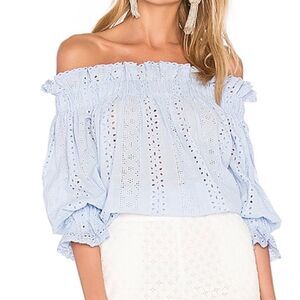 EUC Revolve Endless Rose Pale Blue Off Shoulder Eyelet Top XS